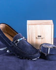 Riomar Reversible Belt: Stingray Grey / Navy Suede