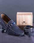 Riomar Reversible Belt: Stingray Grey / Navy Suede